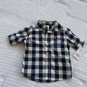 Navy check button up with tags